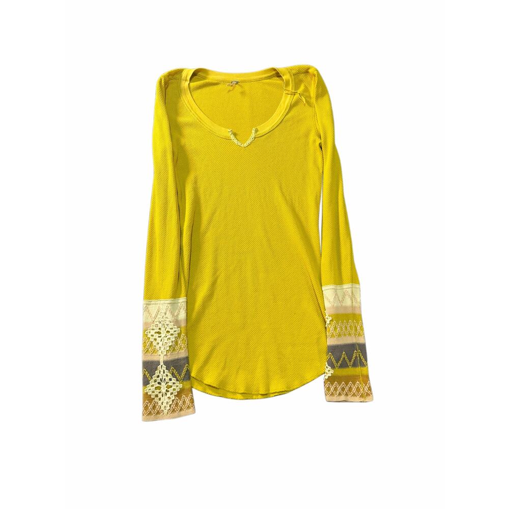 Yellow women’s free people waffle knit long sleeve boho